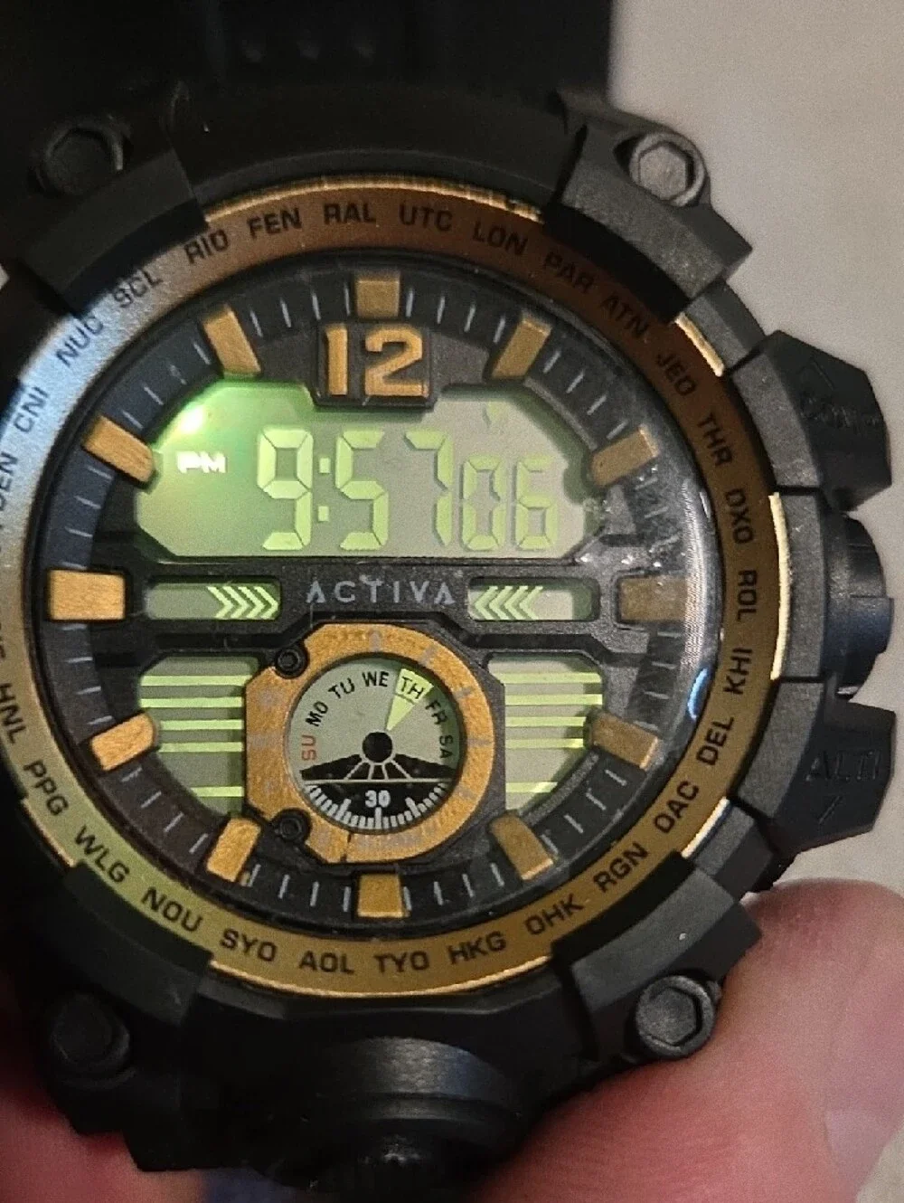 Ativa Black Watch with Gold Accents and Green Backlight